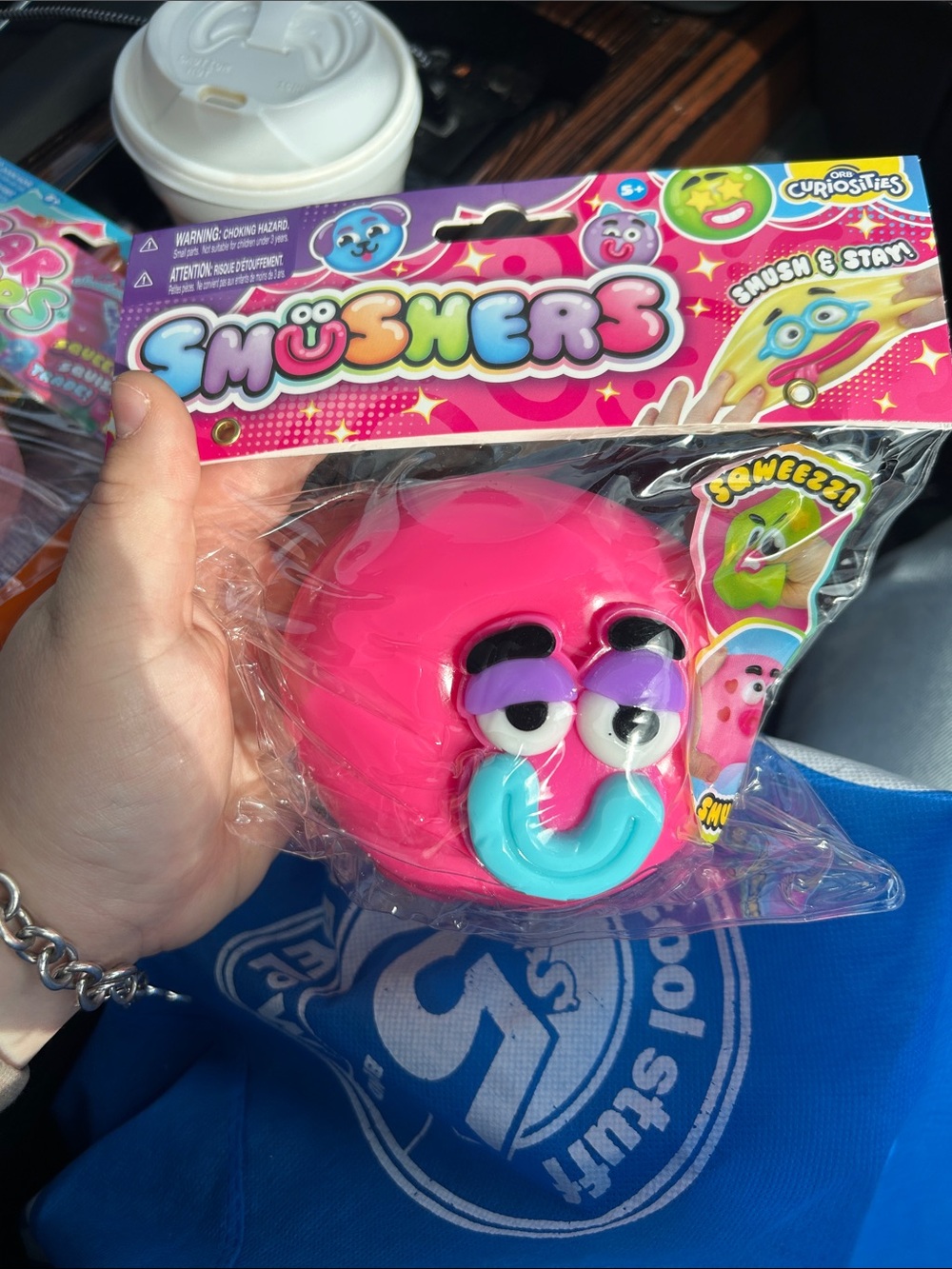 Usher Bright Pink Smushers Squeeze Toy with Teal Mouth